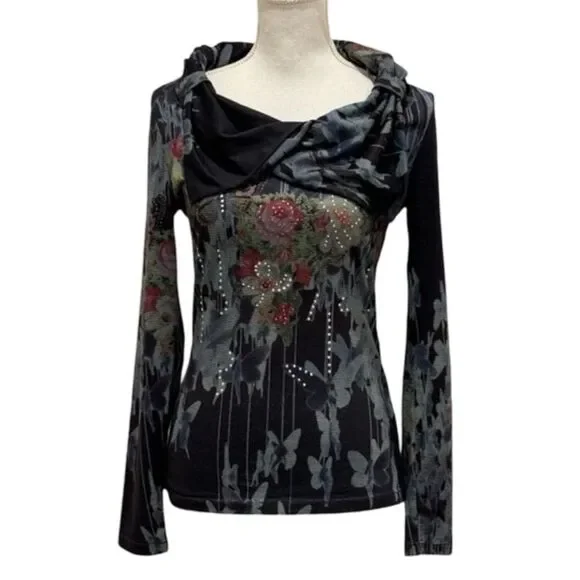 Y2K Alberto Makali Floral Printed and Embelished Top. Medium - Picture 1 of 7
